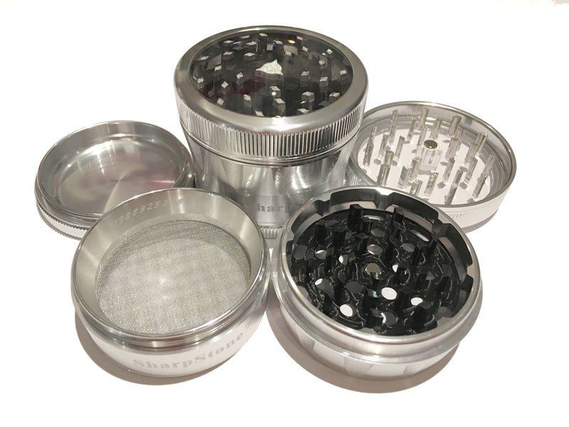 SharpStone Version 2.0 (2.5" Inch) Clear Top Shredder - 4pc, Large, Silver